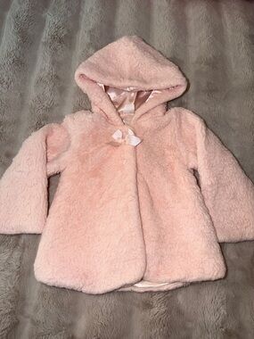Baby Essentials Plush Hooded Faux Fur Coat in Pale Pink